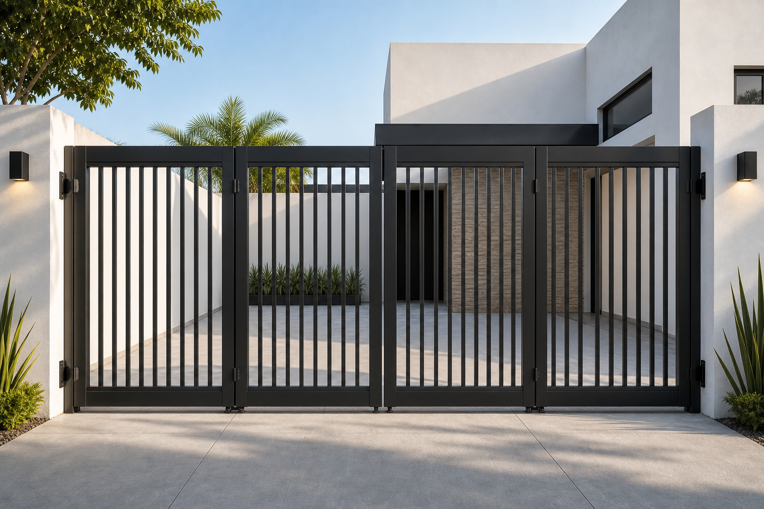 Portón residencial de 4 hojas en acero negro